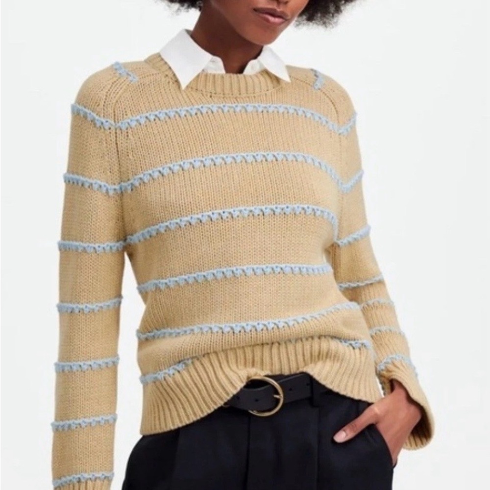 Madewell Women's Tan and Blue Striped Sweater - Picture 2 of 6